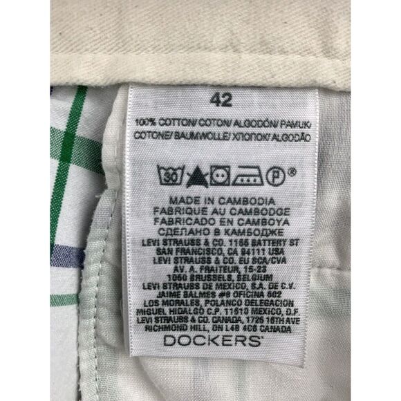 Dockers Shorts Mens‎ Size 42 Khaki  Green Plaid Snap Button Flap Pockets - Picture 4 of 5